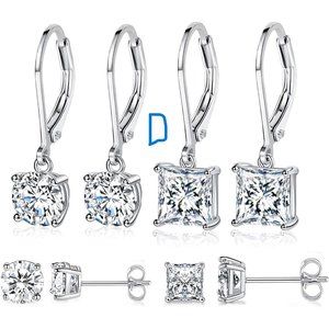 New 18K White Gold Plated Round Princess Cut Clear Cubic Zirconia Tear D…